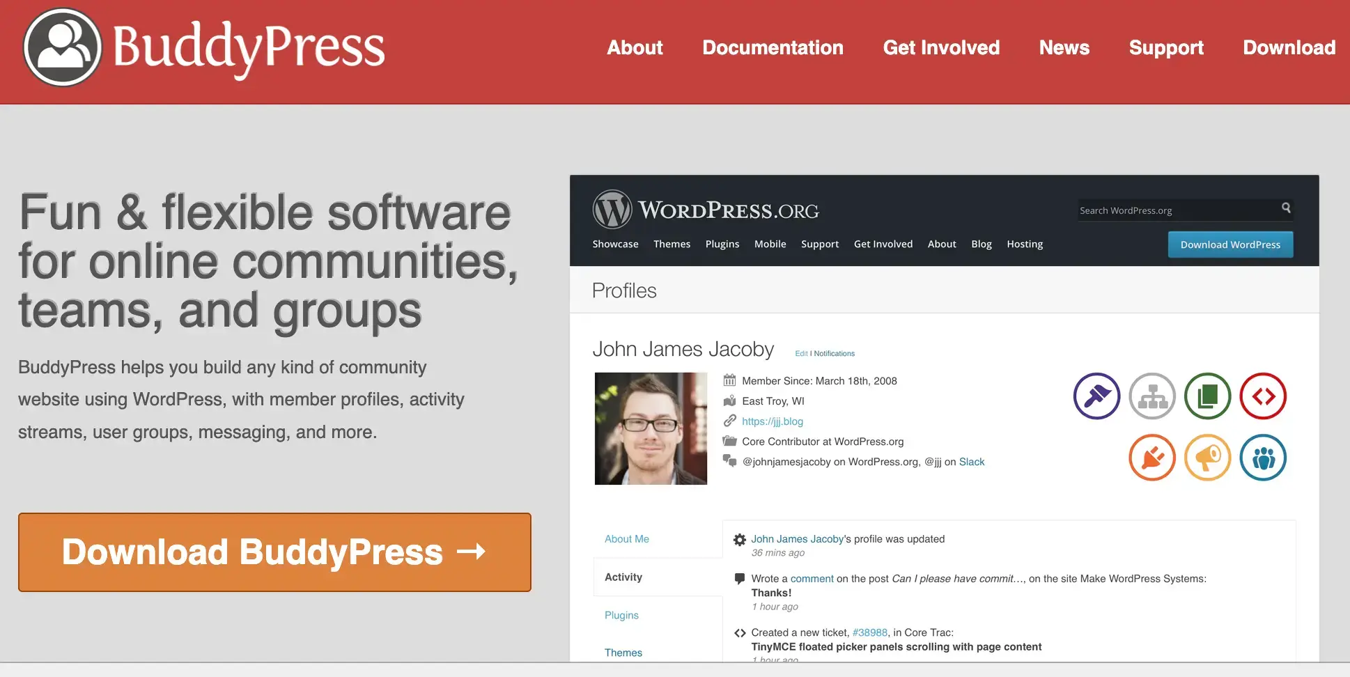 a screenshot of BuddyPress homepage