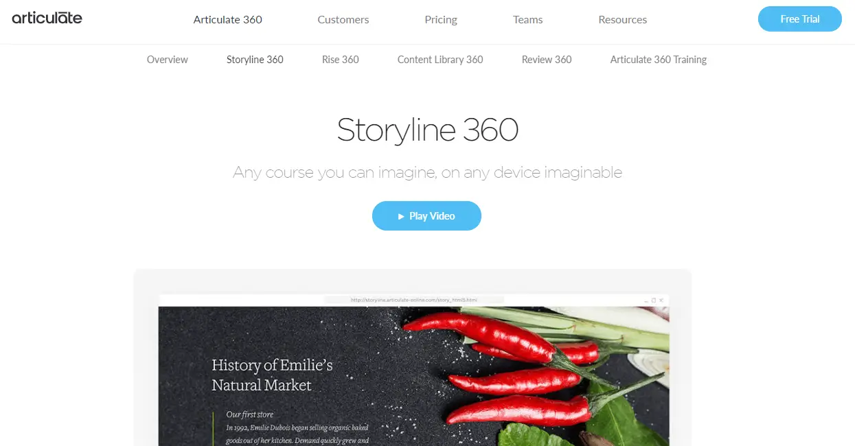 A screenshot showing Articulate Storyline 360's home page.
