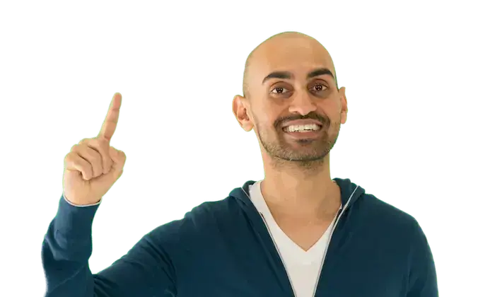 A picture of Neil Patel pointing upwards.