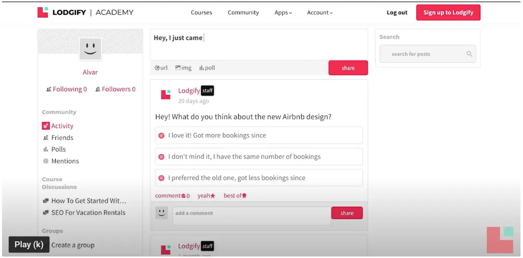 Lodgify Academy screenshot from the community feature