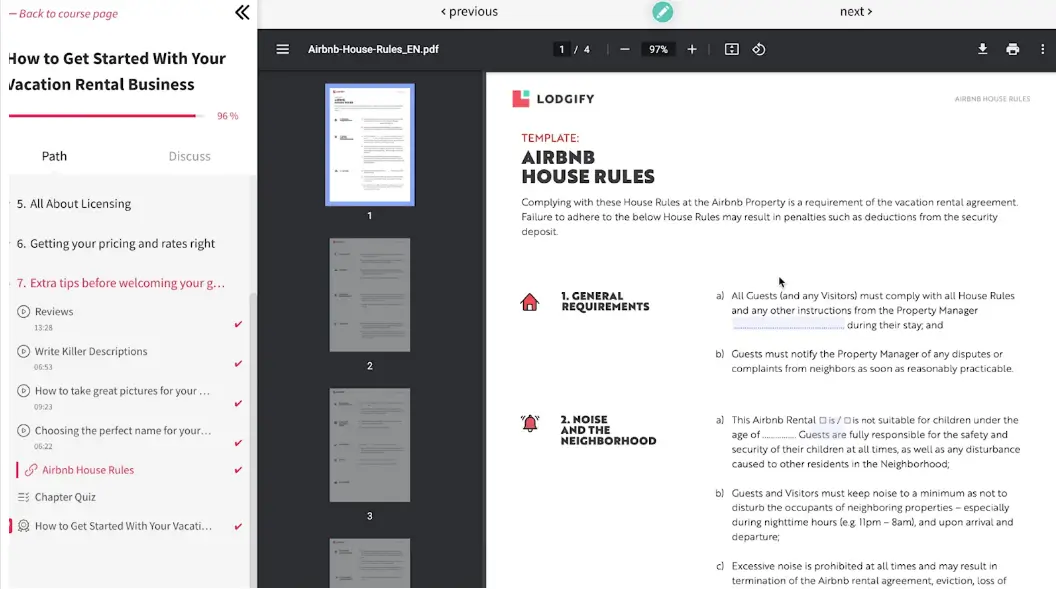 Lodgify Academy screenshot from the course player