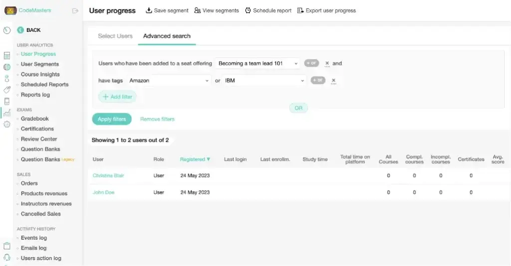 multiple seat offering user roles screenshot LearnWorlds