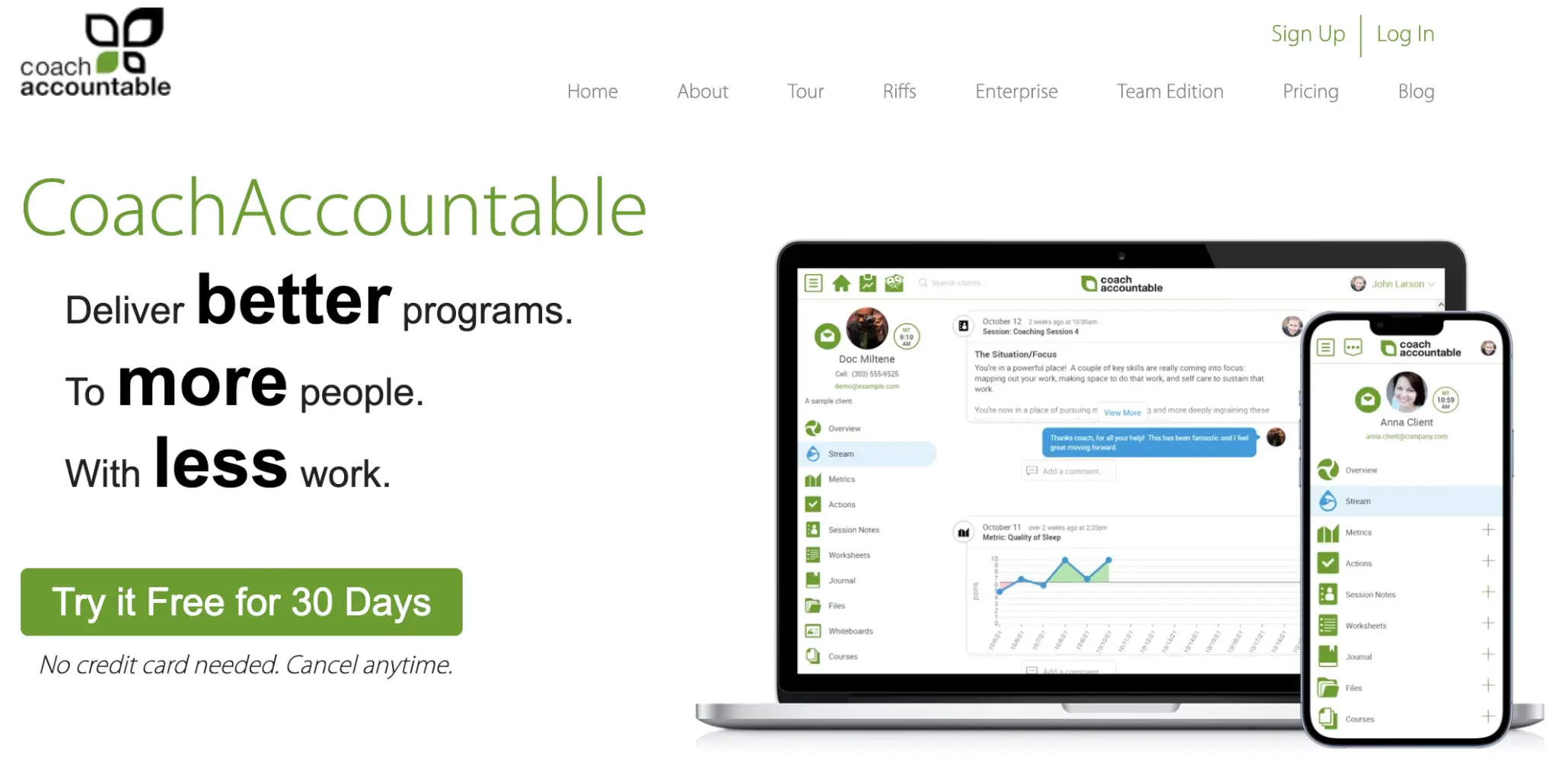A screenshot of CoachAccountable homepage