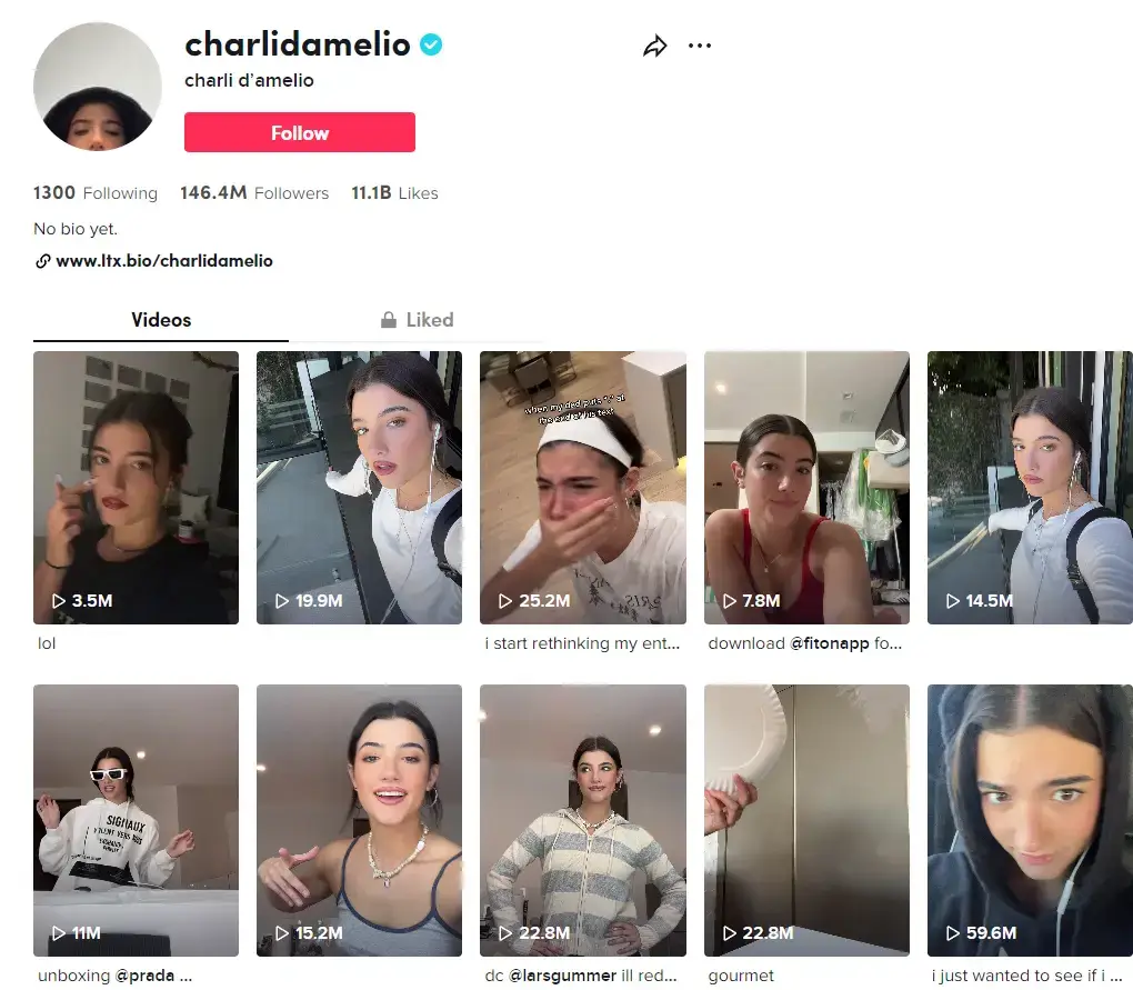 Charli's TikTok and short dance videos. An example of a young creator.