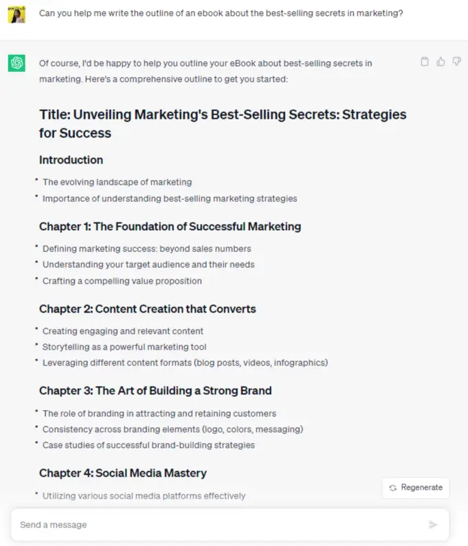 Using AI to write an outline of an ebook
