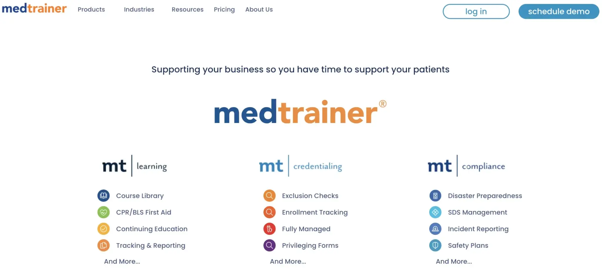 an image of the medtrainer LMS landing page showing the platform's key features