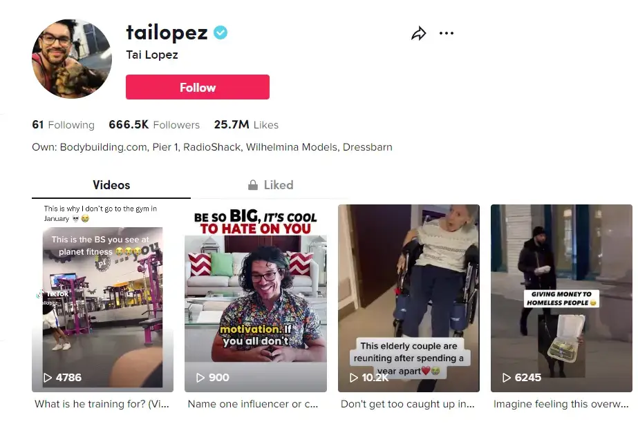 Tai Lopez TikTok account