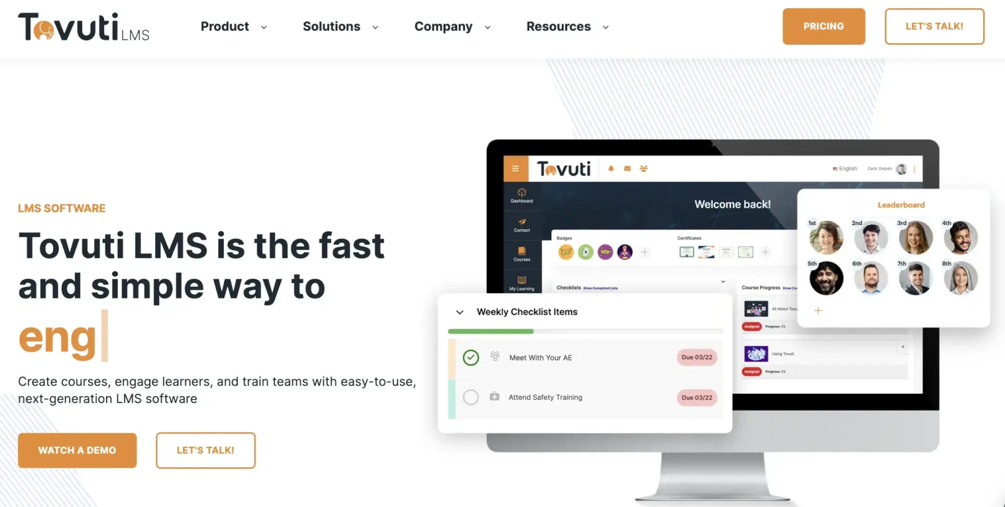 an image of the Tovuti LMS landing page showing the platform's user interface