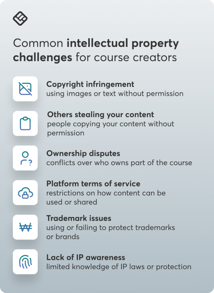 List of common intellectual property challenges for course creators