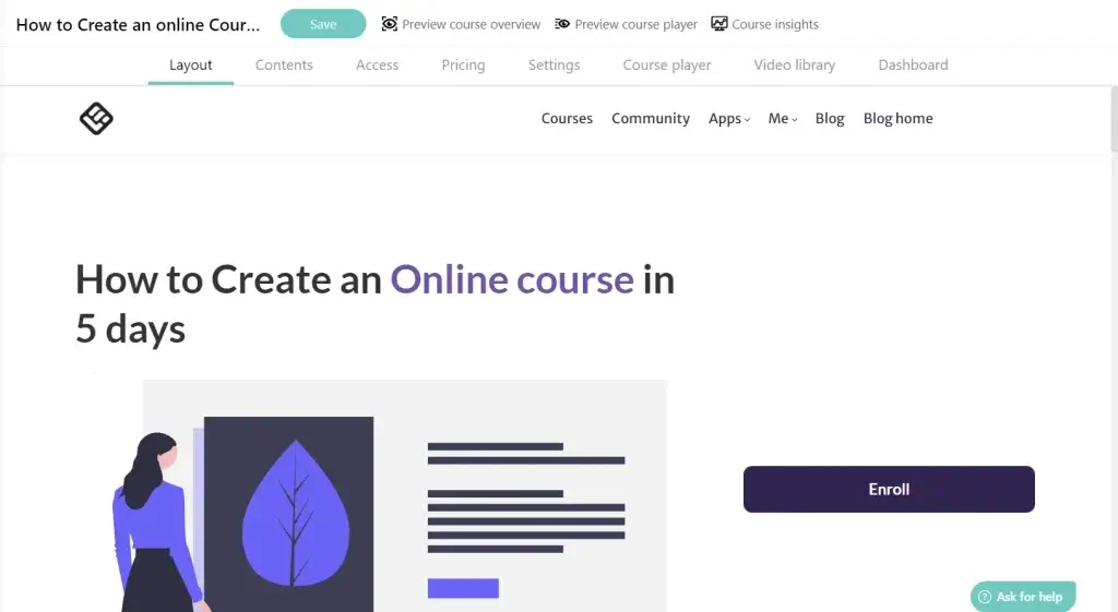 Online course layout - LearnWorlds - screenshot