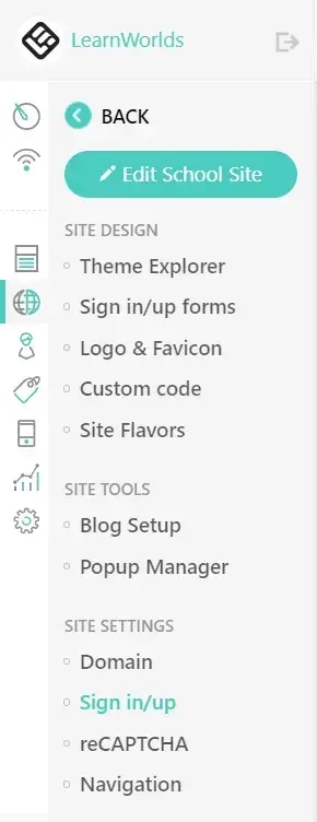 Site Navigation options - screenshot - LearnWorlds