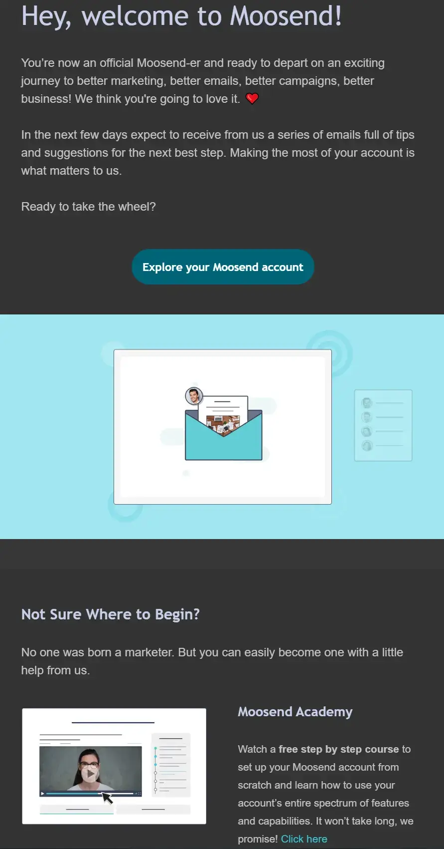 Example of an Onboarding Email by Moosend