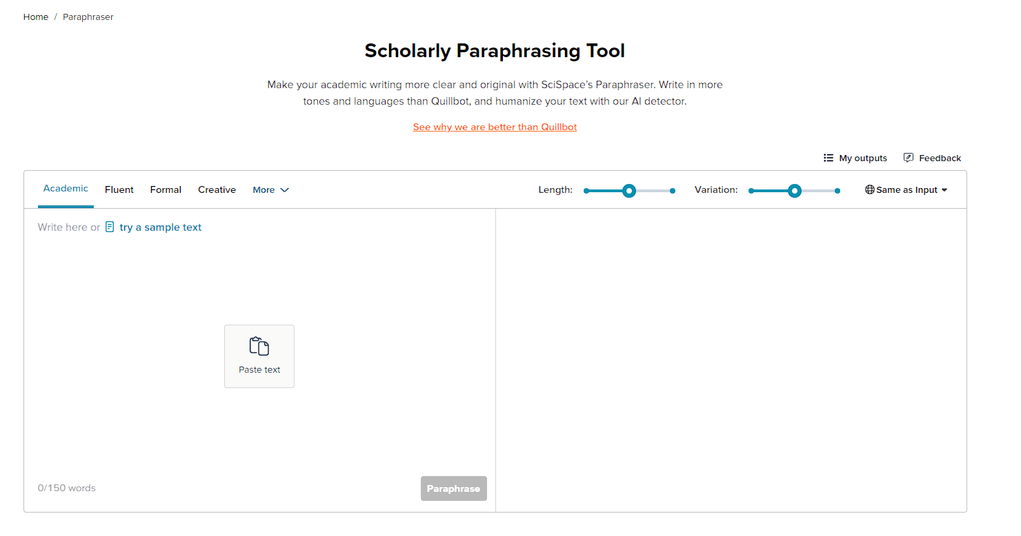 SciSpace scholarly paraphrasing tool interface screenshots, how it looks when you are paraphrasing with AI.