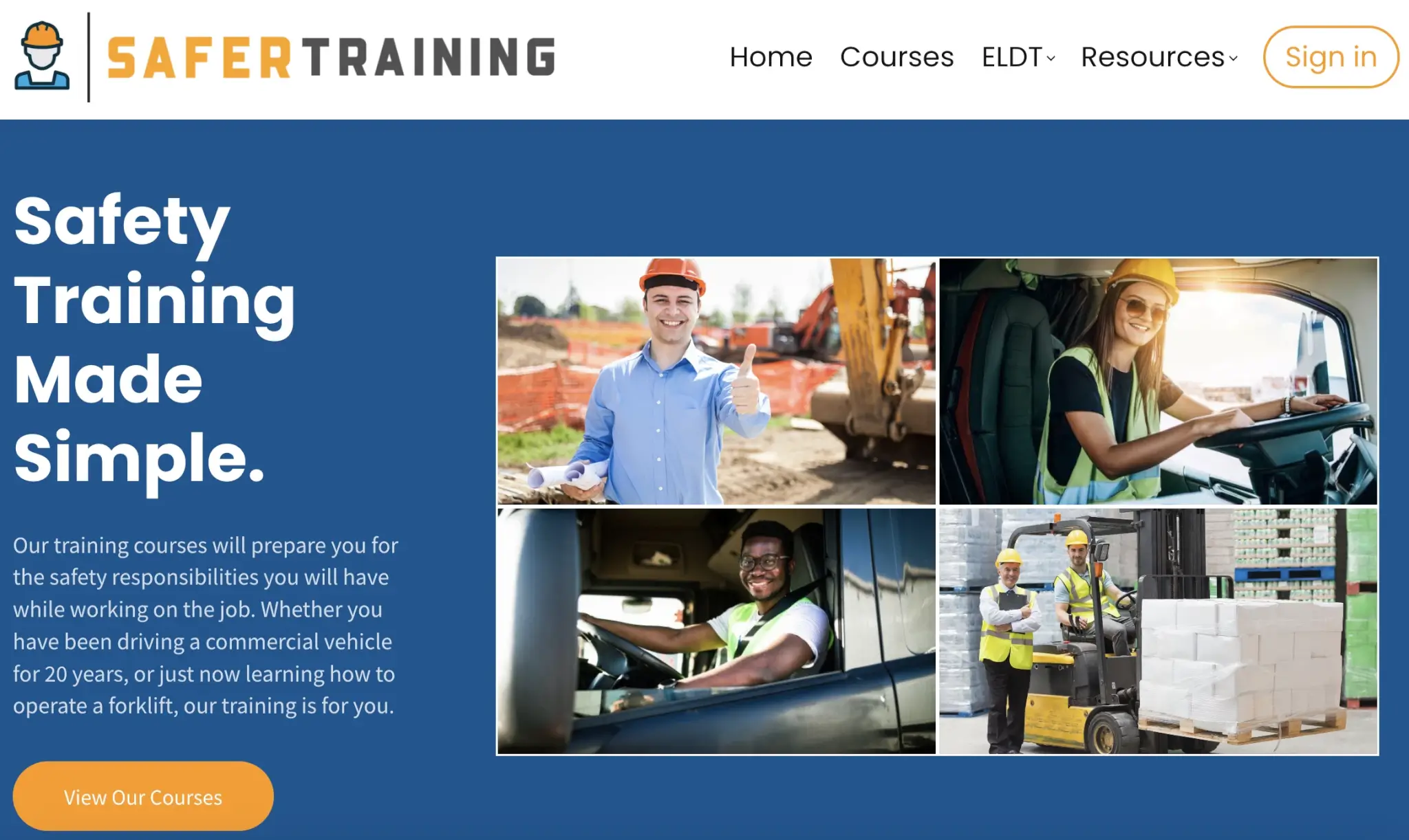 Screenshot from the safer training academy, showing different pictures of happy employees at work.