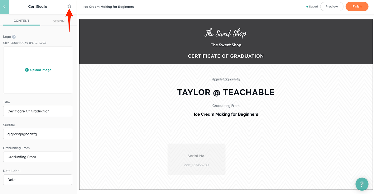 Teachable's certificate. Using a template to create a certificate for a course on teachable.