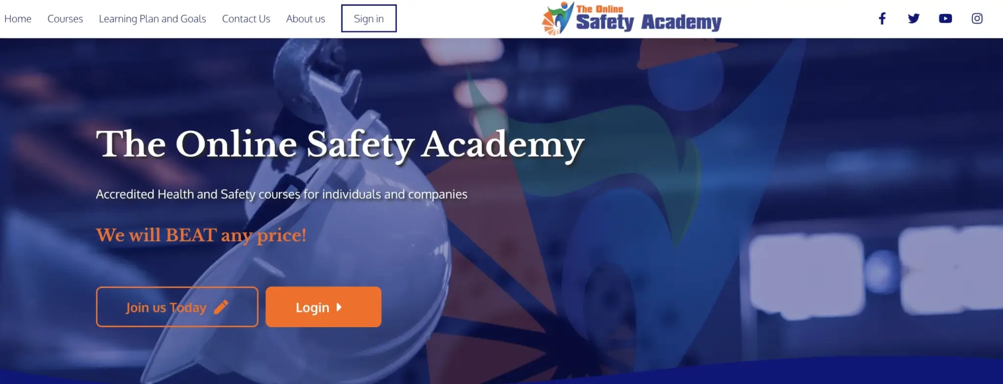 Screnshot from the online safety academy home page showing the buttons to join