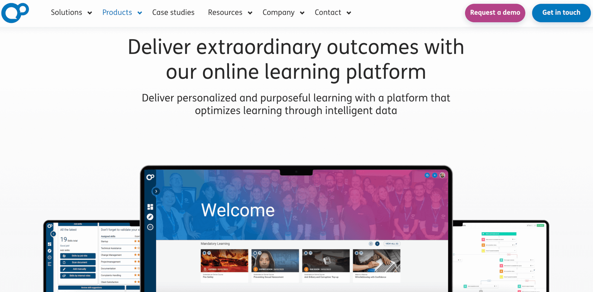 an image of Learning Pool's landing page showing three different screenshots of the platform with images and stats