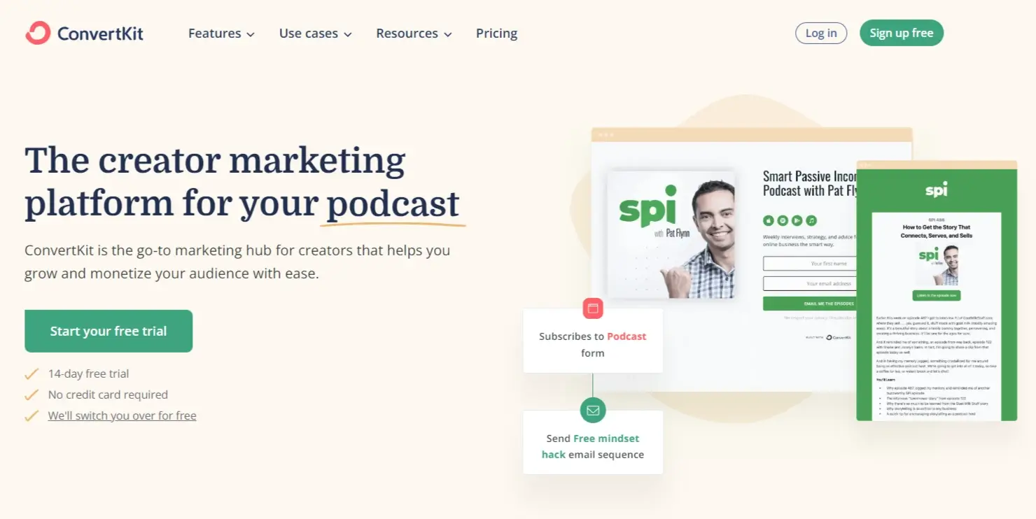 screenshot of ConvertKit's landing page