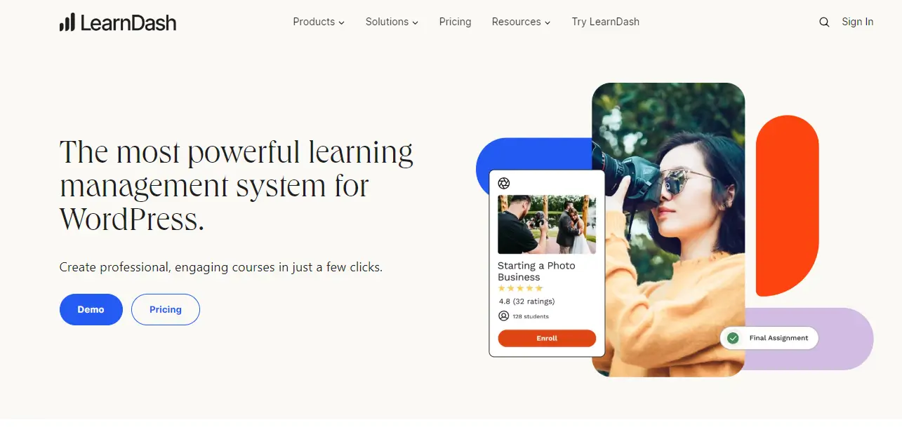 A screenshot of LearnDash's home page