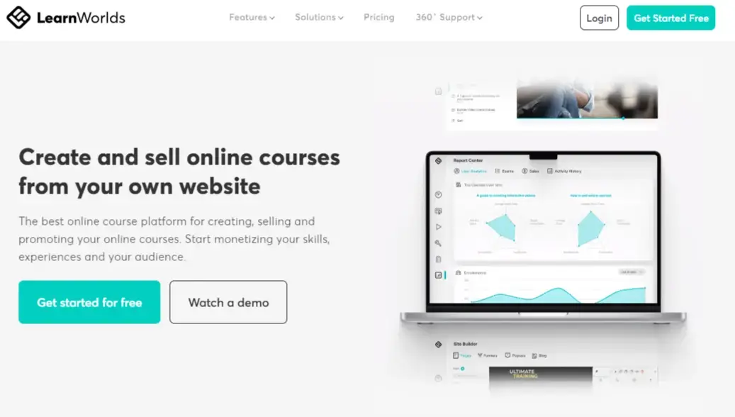 screenshot of LearnWorlds homepage