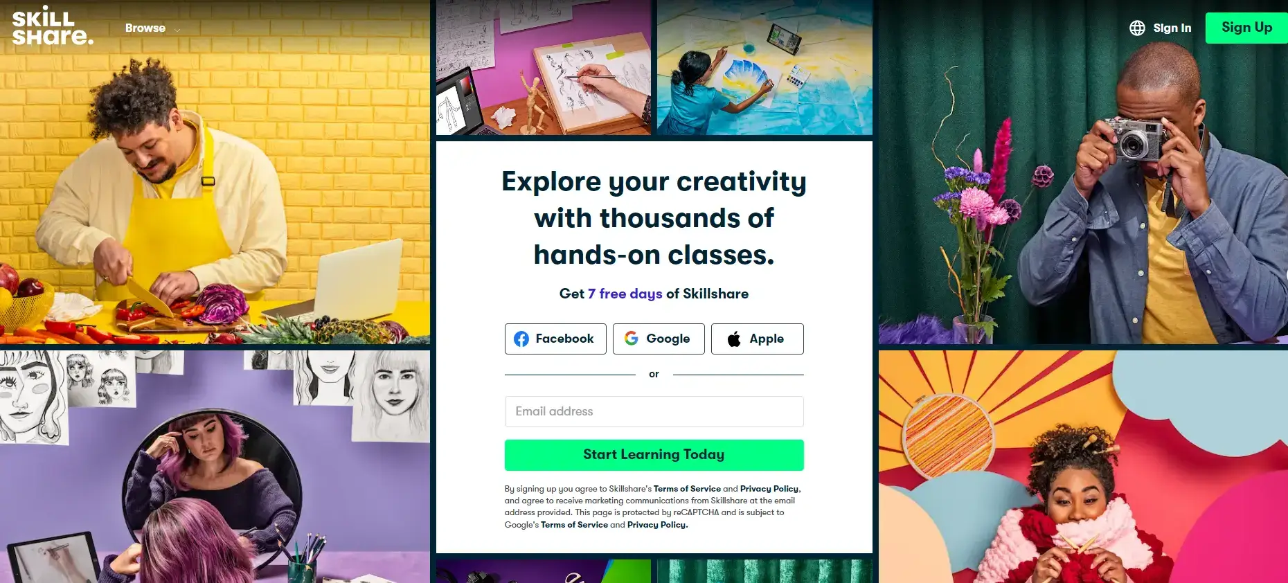 screenshot of Skillshare homepage