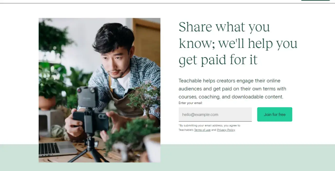 screenshot of Teachable's homepage
