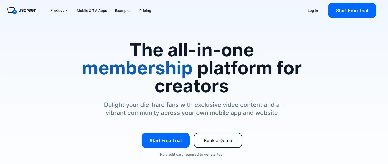 A screenshot of Uscreen's home page for video creators.