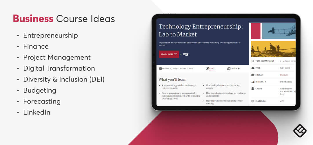 An example of an entrepreneurship class by MIT on edX.