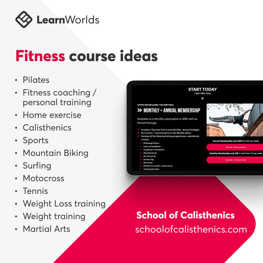 12 examples of fitness courses and an example of a fitness program offered by the School of Calisthenics.