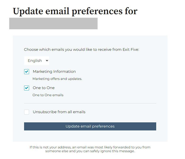 Segmenting emails by preference for users, an example from ExitFive.