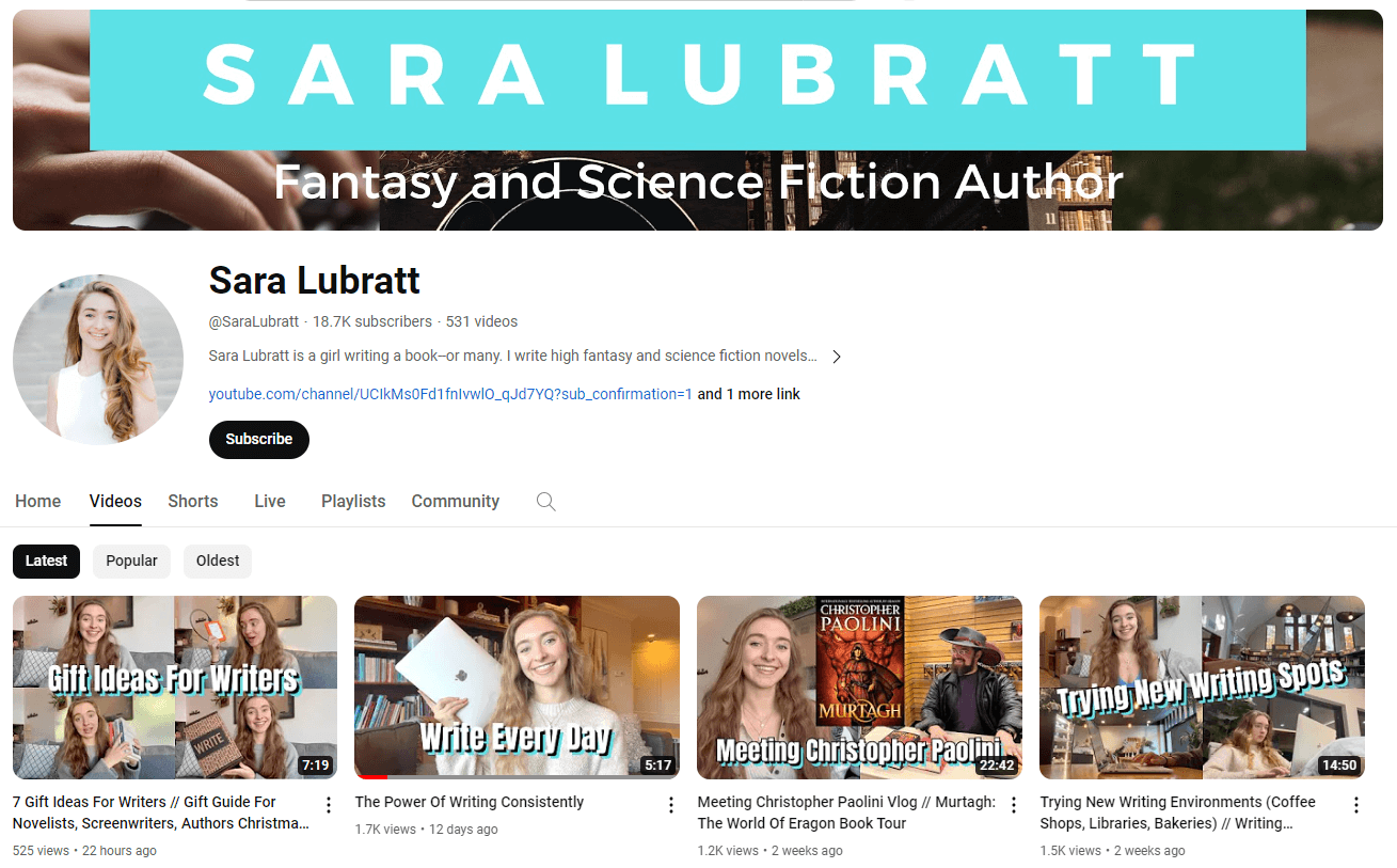 screenshot-of-Sara-Lubratt-YouTube-profile