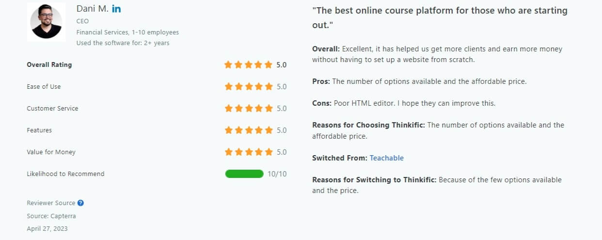 Thinkific-Capterra-review