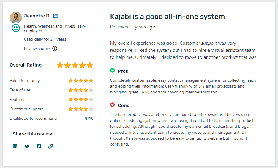 Kajabi review on Getapp