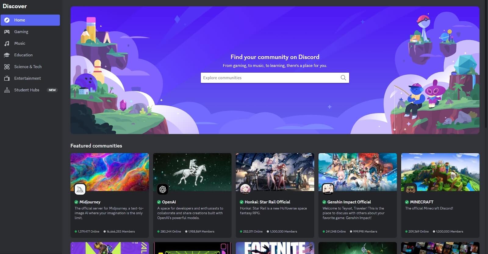 A screenshot of Discord's community page.