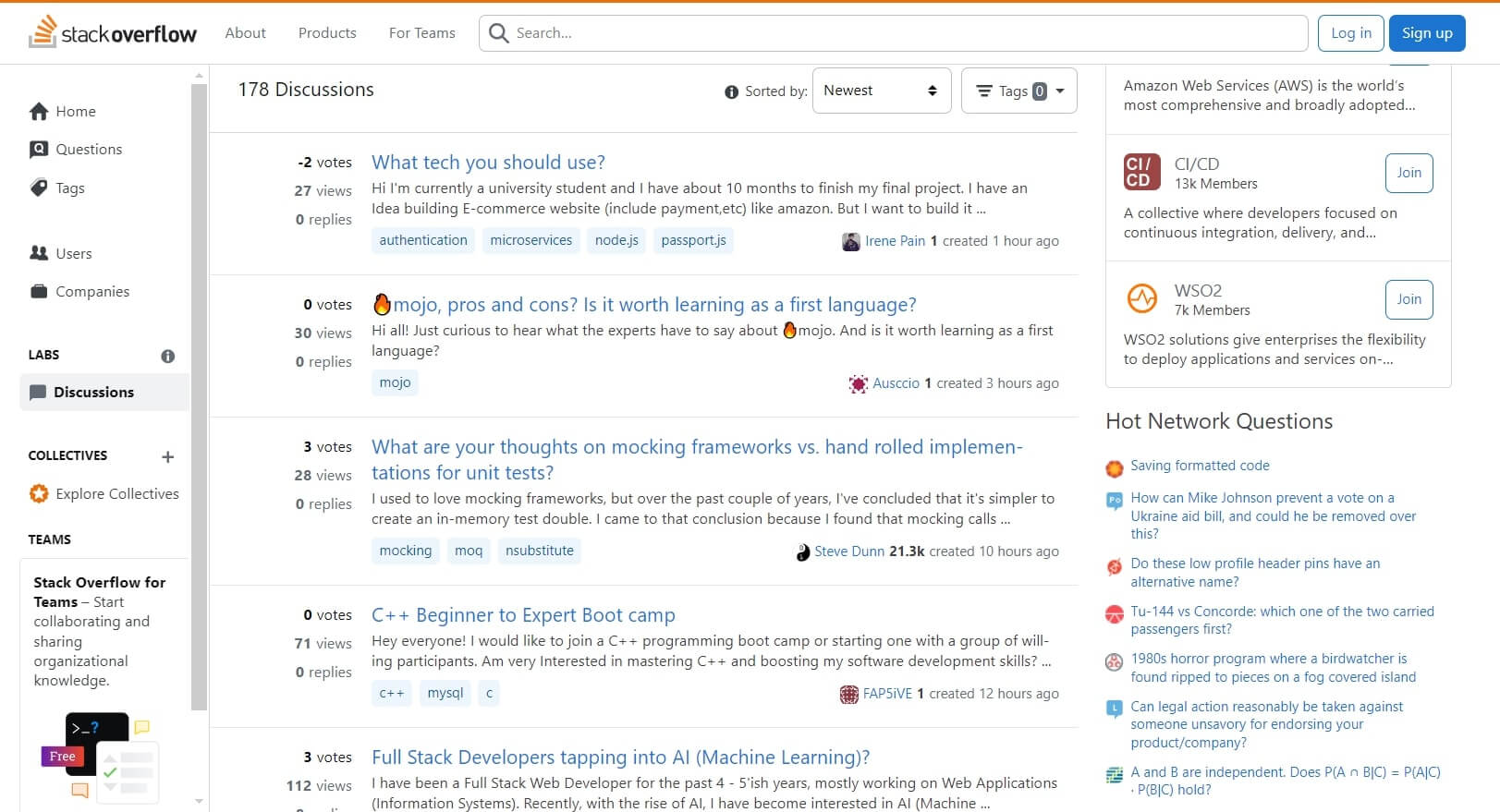 A screenshot of StackOverflow's community page.