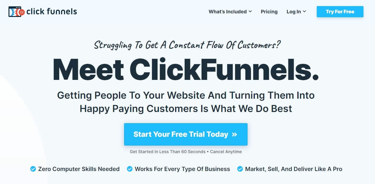 A screenshot showing the website of Clickfunnels.