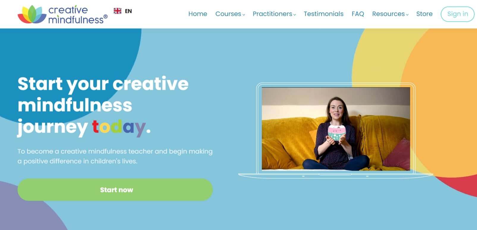 A screenshot of Louise Shanagher's online academy website offering online courses on creative mindfulness.