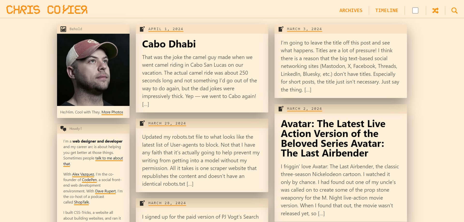 A screenshot of the website of Web Designer and Developer Chris Coyier.