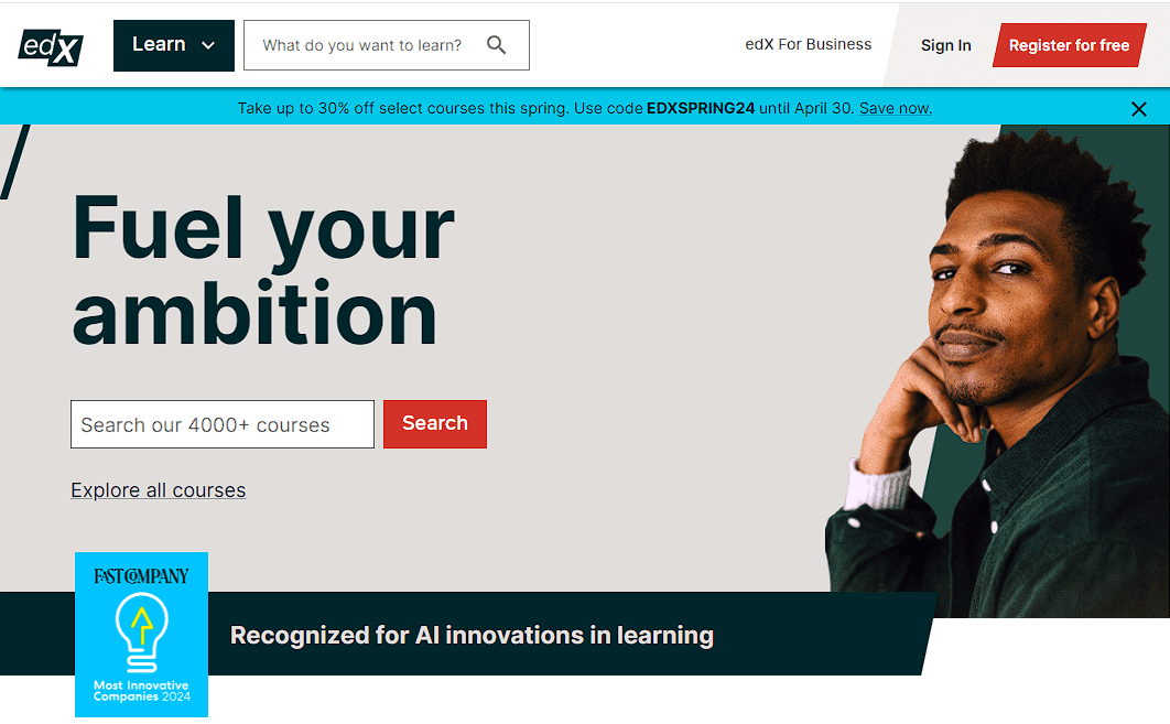 An image from Edx's homepage featuring an instructor.