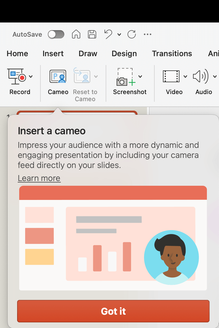 Adding a cameo on PowerPoint on a Mac.