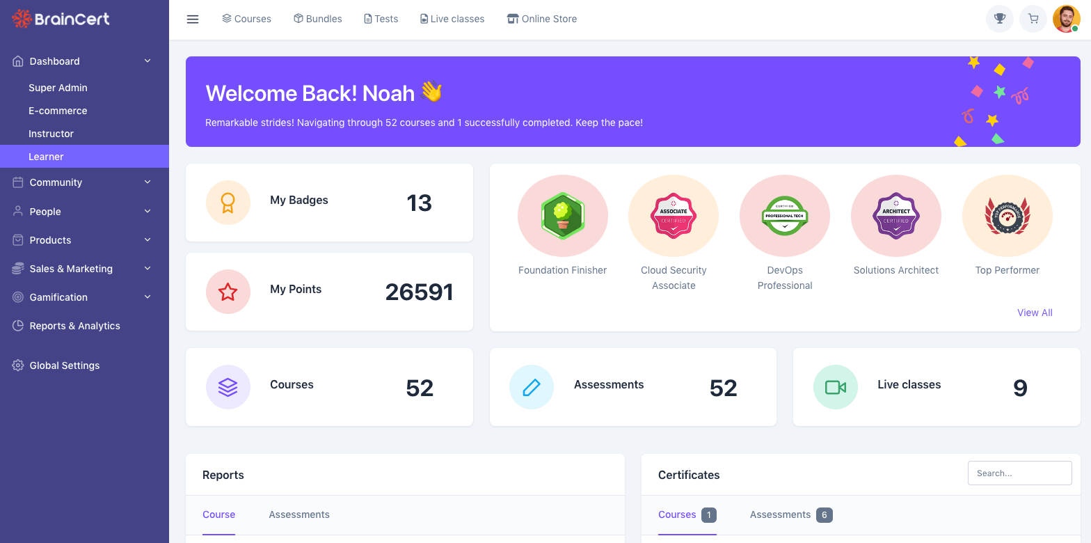 A screenshot of BrainCert's platform.