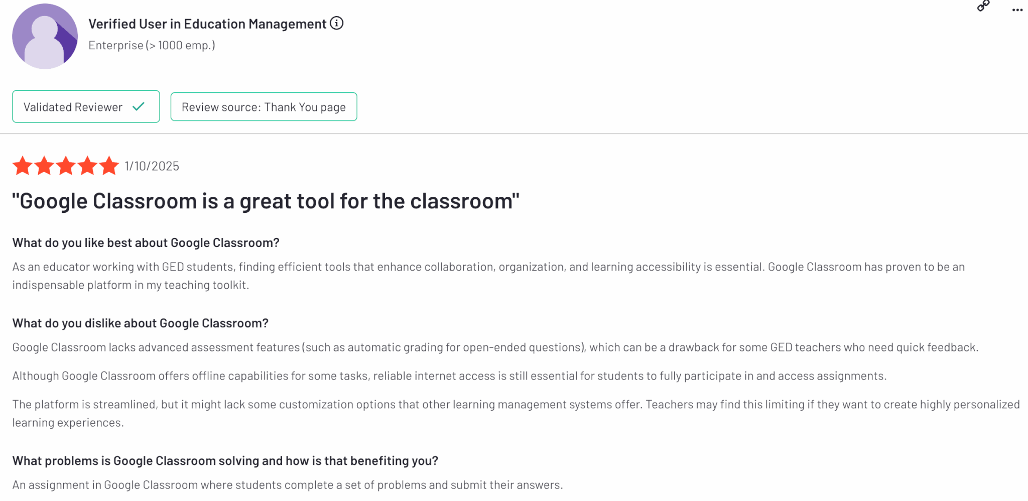 Google classroom reviews