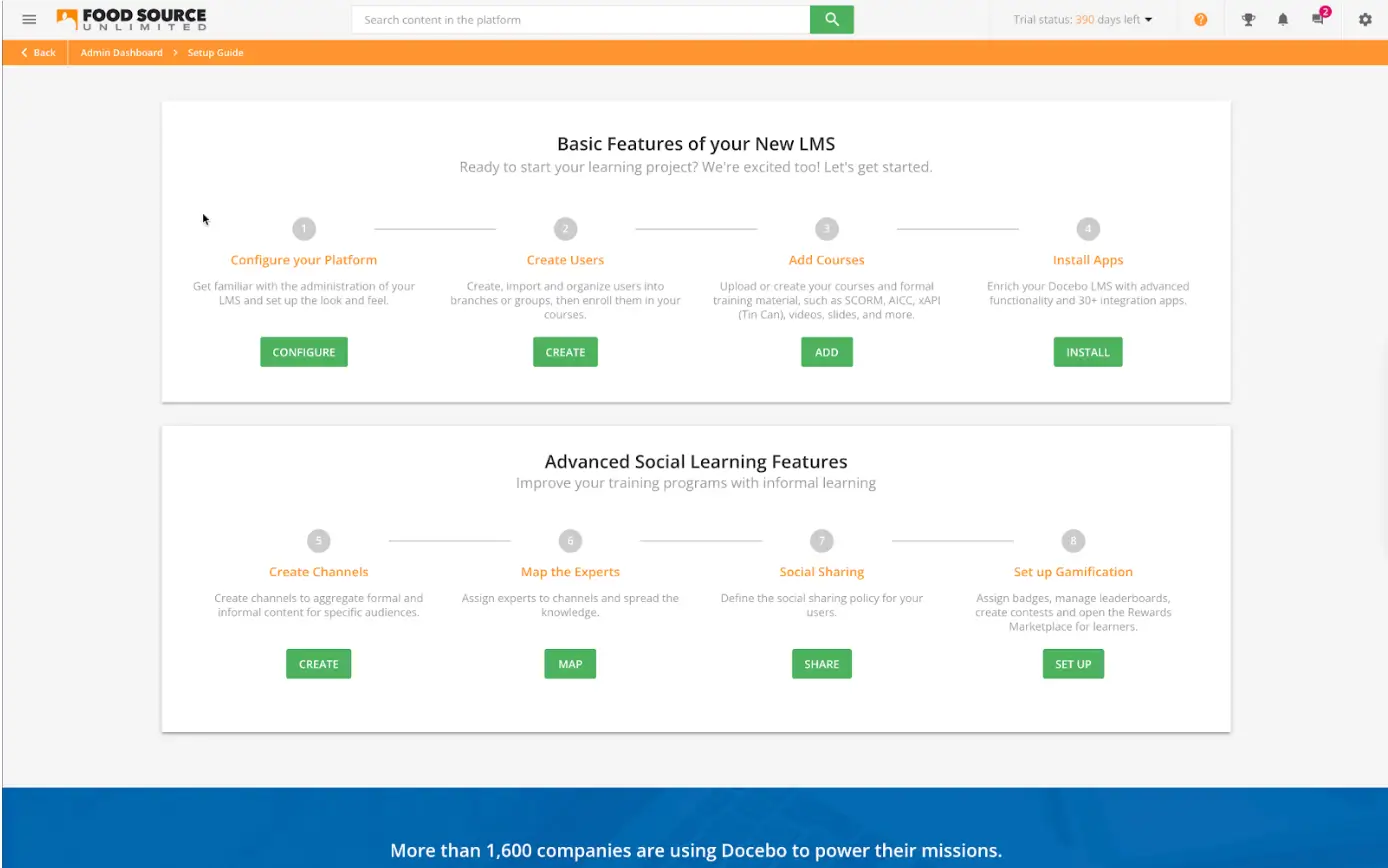 Docebo onboarding with new features presentation