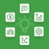 A visual with a green background showing a lightbulb at the center and multiple small icons around it.