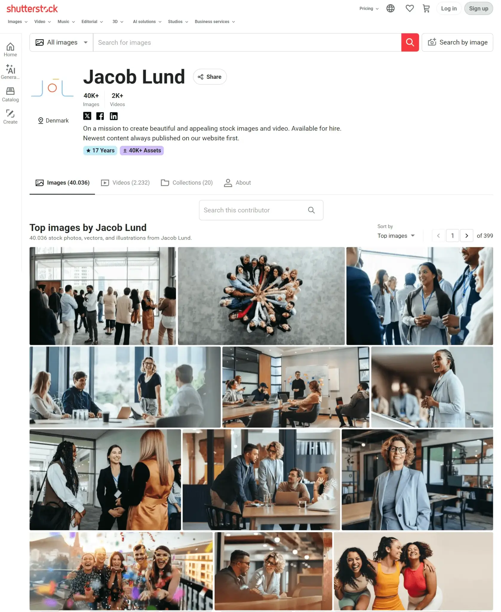 Jacob Lund Shutterstock profile with a feature of business photos