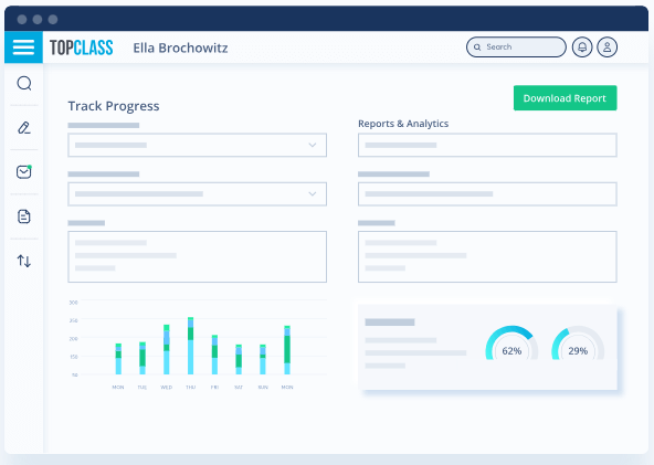 TopClass learning management system software interface displaying student progress