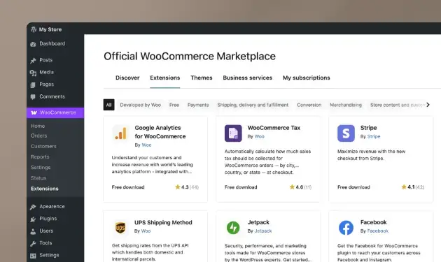 a screenshot of WooCommerce's plugins from a wordpress dashboard