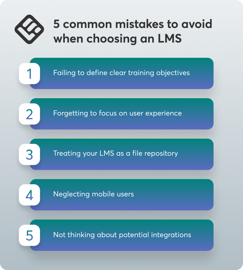 A visual checklist with the 5 most common mistakes you need to avoid when choosing an LMS.