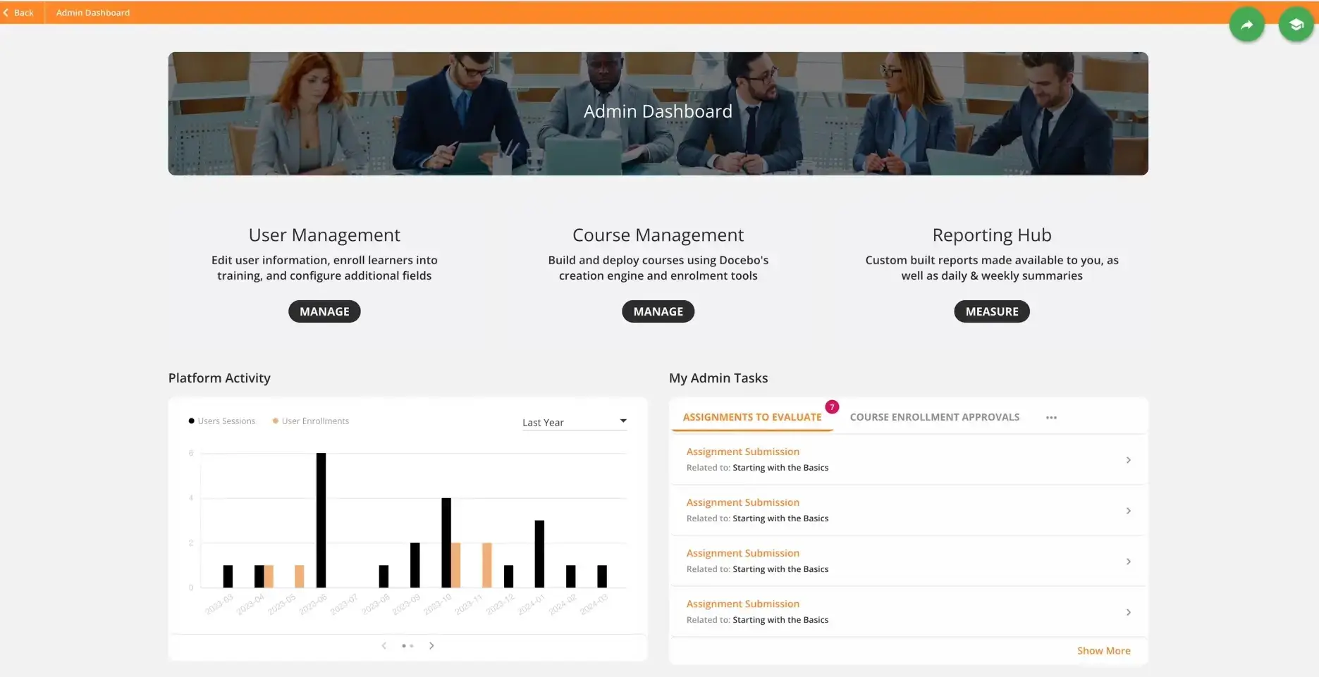A screenshot of Docebo's dashboard.