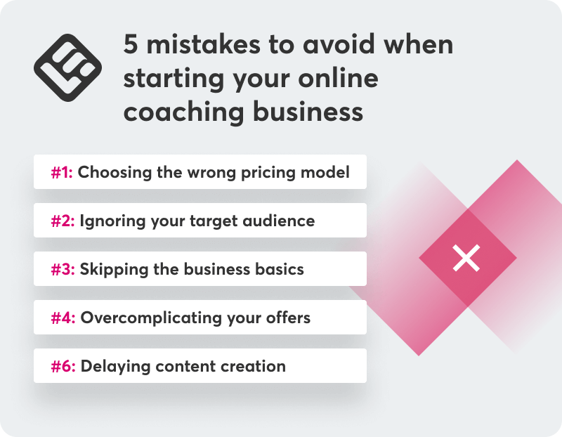 A visual showing the 5 common mistakes to avoid when starting your online coaching business.